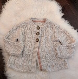 Mini Boden Cozy Cableknit Kids Cardigan Sweater 4-5y Oatmeal Cream Beige
